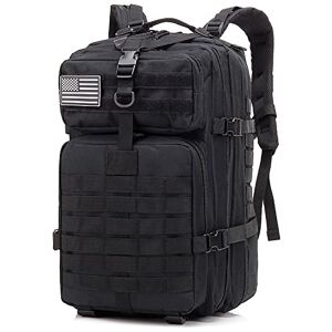 LIMHOO Tactical Military Backpack, Bug Out Bag 45L Large Capacity, 3 Day Assault Army Rucksack no USA Flag Patch (Black)