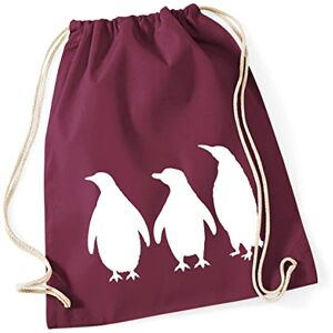 Hellweg Druckerei Huuraa Gym Bag Penguin Silhouette Backpack Cotton 12 Litres Size with Motif for All Animal Lovers Gift Idea for Friends and Family, burgundy, standard size, Daypack