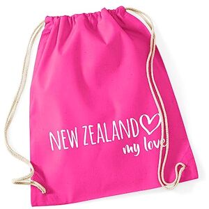 Hellweg Druckerei Huuraa Gym Bag New Zealand My Love Backpack Cotton 12 Litres Size for All Fans of New Zealand Gift Idea for Friends and Family, fuchsia, standard size, daypack