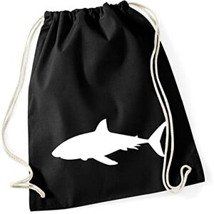 Hellweg Druckerei Huuraa Gym Bag Shark Silhouette Backpack Cotton 12 Litres Size with Motif for All Animal Lovers Gift Idea for Friends and Family, black, standard size, Daypack