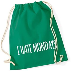 Hellweg Druckerei Huuraa Gym Bag I Hate Mondays Lettering Backpack Cotton 12 Litres Size Kelly Green with Motif for Every One Hates Gift Idea for Friends and Family, Green (Kelly green), standard size, Daypack Backpacks