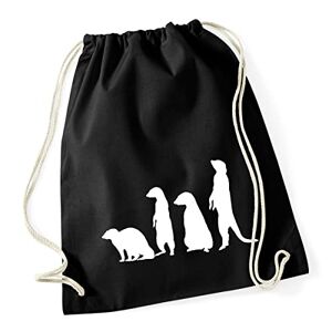 Hellweg Druckerei Huuraa Gym Bag Meerkat Silhouette Backpack Cotton 12 Litres Size with Motif for All Animal Lovers Gift Idea for Friends and Family, black, standard size, Daypack