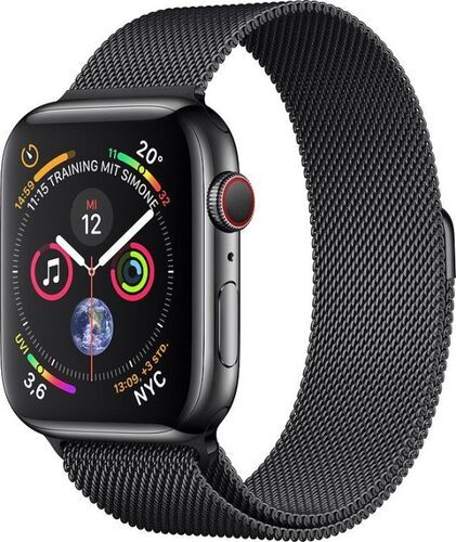 Apple Wie neu: Apple Watch Series 4   44 mm   Edelstahl   GPS + Cellular   schwarz   Milanaise Armband schwarz