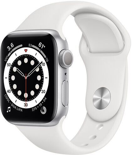 Apple Wie neu: Apple Watch Series 6 Aluminium 40 mm   Aluminium   GPS   silber   Sportarmband Weiß