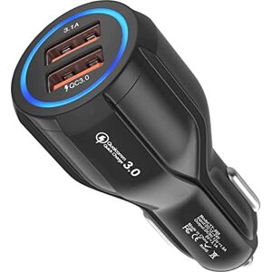 Hoppac USB-Auto-Ladegerät, 2 Ports, Auto-Ladegerät, Quick Charge 3.0, USB-Ladegerät, kompatibel mit iPad, Samsung Galaxy S10/S9/S8, Huawei, Xiaomi