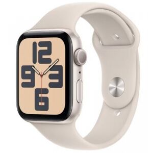 Apple Watch SE (2023) (silber/hellbeige, 44 mm, Sportarmband, Aluminium)