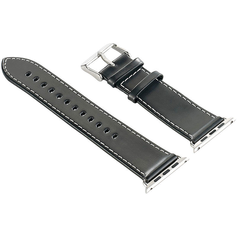 Callstel Glattleder-Armband für Apple Watch 38 mm, schwarz