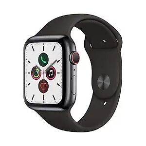 Apple Watch Series 5 44 mm Edelstahlgehäuse space schwarz am Sportarmband schwarz [Wi-Fi + Cellular]A1