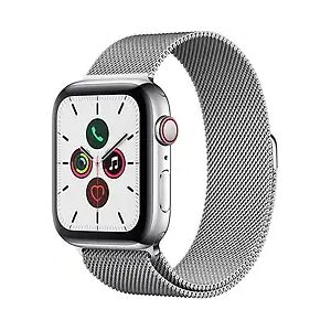 Apple Watch Series 5 44 mm Edelstahlgehäuse silber am Milanaise Armband silber [Wi-Fi + Cellular]