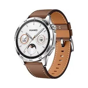 Huawei Watch GT 4 46 mm silber am Lederarmband braun