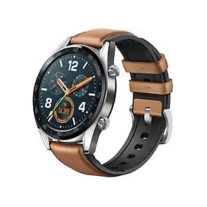 Huawei Watch GT 46,5 mm silber am Leder-Silikonarmband saddle brown