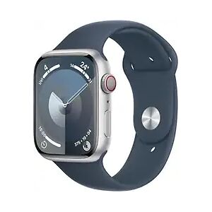 Apple Watch Series 9 45 mm Aluminiumgehäuse silber am Sportarmband M/L sturmblau [Wi-Fi + Cellular]