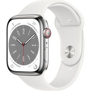 Apple Watch Series 8 Edelstahl 45 mm (2022)   GPS + Cellular   silber   Sportarmband weiß