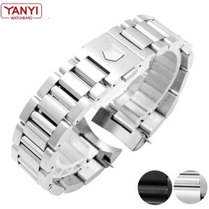 Freesh Stainless Steel Watchband 22mm Solid Metal Band Curved End Watch Strap Mens Watch Bracelet Silver Black Color