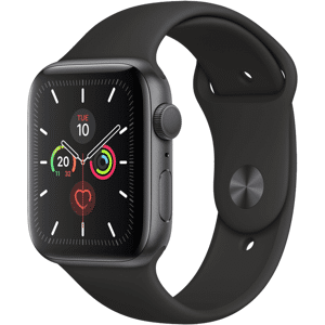 Refurbished Apple Watch Serie 5   44mm   Aluminium Spacegrau   Schwarzes Sportarmband   GPS   WiFi + 4G A-grade