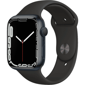 Refurbished Apple Watch Serie 7   45mm   Aluminium Mitternachtsblau   Schwarzes Sportarmband   GPS   WiFi + 4G A-grade