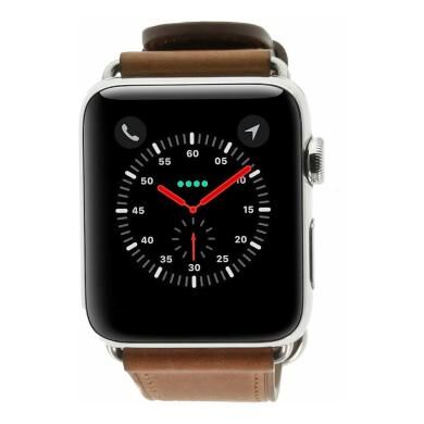 Apple Watch Series 2 Edelstahlgehäuse silber 42mm mit klassischem Lederarmband sattelbraun edelstahl silber