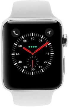 Apple Watch Series 3 Edelstahlgehäuse 42mm silber mit Sportarmband weiss (GPS + Cellular) edelstahl silber