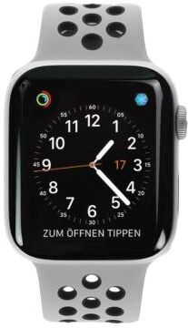 Apple Watch Series 4 Nike+ Aluminiumgehäuse silber 44mm mit Sportarmband platinum/schwarz (GPS + Cellular) aluminium silber