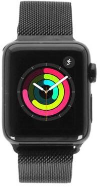 Apple Watch Series 3 Edelstahlgehäuse schwarz 38mm mit Milanaise-Armband schwarz (GPS + Cellular) Edelstahl schwarz