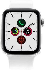 Apple Watch Series 5 Edelstahlgehäuse silber 44mm mit Sportarmband weiß (GPS + Cellular) weiß