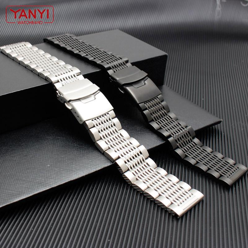 Freesh Stainless Steel Bracelet Mens Watches Strap Solid Metal Watch Band 20mm 22mm 316l Stainless Steel Bracelet Safety Buckle