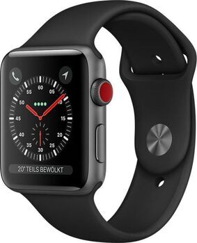 Apple Wie neu: Apple Watch Series 3   42 mm   Aluminium   GPS + Cellular   grau   Sportarmband schwarz