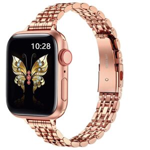 My Store For Apple Watch SE 2023 40mm Slim Seven Bead Slingshot Buckle Metal Watch Band(Rose Gold)