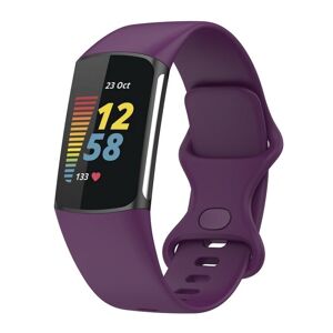 My Store For Fitbit Charge 6 Solid Color Butterfly Buckle Silicone Watch Band, Size:S Size(Dark Purple)