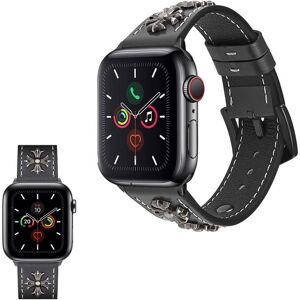 Generic Apple Watch Series 5 / 4 44mm ægte cool cross læderarmbånd - Sort