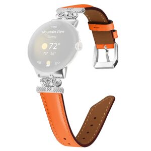 MOBILCOVERS.DK Google Pixel Watch 1 / 2 Læder Rem m. Sølv Rhinsten Spænde - Orange