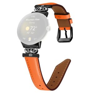 MOBILCOVERS.DK Google Pixel Watch 1 / 2 Læder Rem m. Sort Rhinsten Spænde - Orange