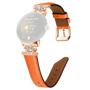 MOBILCOVERS.DK Google Pixel Watch 1 / 2 Læder Rem m. Rose Gold Rhinsten Spænde - Orange