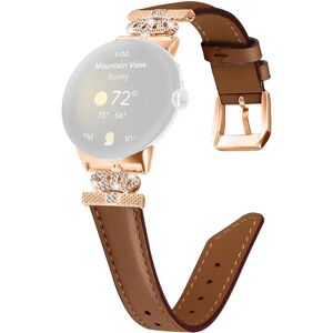 MOBILCOVERS.DK Google Pixel Watch 1 / 2 Læder Rem m. Rose Gold Rhinsten Spænde - Brun