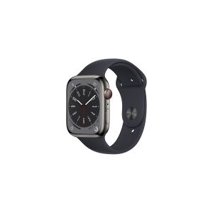 Apple Watch Series 8 (GPS + Cellular) - 45 mm - grafit rustfrit stål - smart ur med sportsbånd - båndstørrelse: Almindelig - 32 GB - Wi-Fi, LTE, Bluetooth, UWB - 4G - 51.5 g