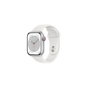 Apple Watch Series 8 (GPS + Cellular) - 41 mm - sølvaluminium - smart ur med sportsbånd - fluoroelastomer - hvid - båndstørrelse: Almindelig - 32 GB