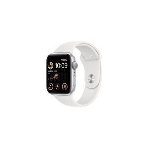 Apple Watch SE (GPS) - 2. generation - 44 mm - sølvaluminium - smart ur med sportsbånd - fluoroelastomer - hvid - båndstørrelse: Almindelig - 32 GB - Wi-Fi, Bluetooth - 32.9 g