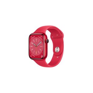 Apple Watch Series 8 (GPS + Cellular) - (PRODUCT) RED - 45 mm - rød aluminium - smart ur med sportsbånd - fluoroelastomer - rød - båndstørrelse: Almindelig - 32 GB - Wi-Fi, LTE, Bluetooth, UWB - 4G - 39.1 g