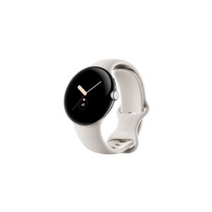 Google Pixel Watch - Poleret sølv - smart ur med bånd - fluoroelastomer - kridt - båndstørrelse: L - 32 GB - Wi-Fi, NFC, Bluetooth - 36 g