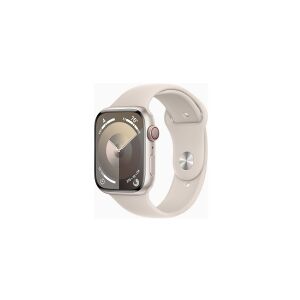 Apple Watch Series 9 (GPS + Cellular) - 45 mm - stjernelys-aluminium - smart ur med sportsbånd - fluoroelastomer - stjernelys - båndstørrelse: S/M - 64 GB - Wi-Fi, LTE, UWB, Bluetooth - 4G - 39 g