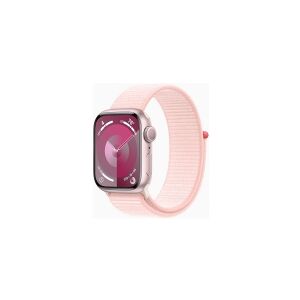 Apple Watch Series 9 (GPS) - 41 mm - pink aluminum - smart ur med sportsløkke - blød dobbeltlagsnylon - light pink - 64 GB - Wi-Fi, UWB, Bluetooth -