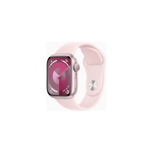 Apple Watch Series 9 (GPS) - 41 mm - pink aluminum - smart ur med sportsbånd - fluoroelastomer - light pink - båndstørrelse: S/M - 64 GB - Wi-Fi, UWB, Bluetooth - 31.9 g