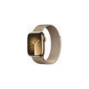 Apple Watch Series 9 (GPS + Cellular) - 41 mm - guld rustfrit stål - smart ur med milanesisk løkke - 64 GB - Wi-Fi, LTE, UWB, Bluetooth - 4G - 42.3 g