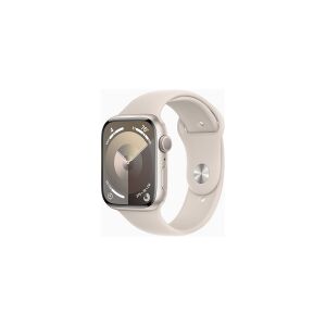 Apple Watch Series 9 (GPS) - 45 mm - stjernelys-aluminium - smart ur med sportsbånd - fluoroelastomer - stjernelys - båndstørrelse: M/L - 64 GB - Wi-Fi, UWB, Bluetooth - 38.7 g