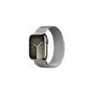 Apple Watch Series 9 (GPS + Cellular) - 45 mm - sølv rustfrit stål - smart ur med milanesisk løkke - 64 GB - Wi-Fi, LTE, UWB, Bluetooth - 4G - 51.5 g