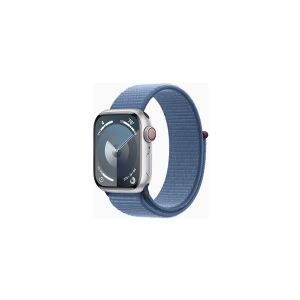 Apple Watch Series 9 (GPS + Cellular) - 41 mm - sølvaluminium - smart ur med sportsløkke - blød dobbeltlagsnylon - winter blue - 64 GB - Wi-Fi, LTE,