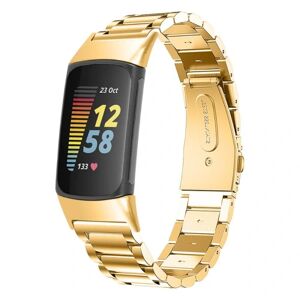 Generic Fitbit Charge 5 luxurious triple bead stainless steel watch stra Gold