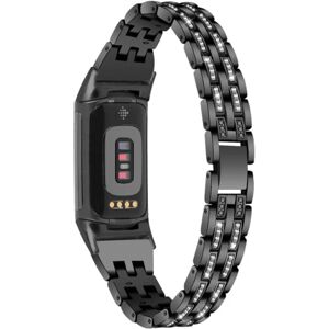 Generic Fitbit Charge 5 two row rhinestone glitz watch strap - Black Black