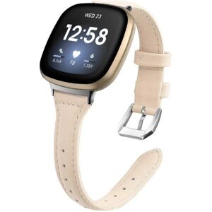 Generic Fitbit Versa 3 T-Shape ægte læder rem - Beige Beige