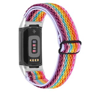 Generic Fitbit Charge 5 elastic nylon watch strap - Rainbow Multicolor